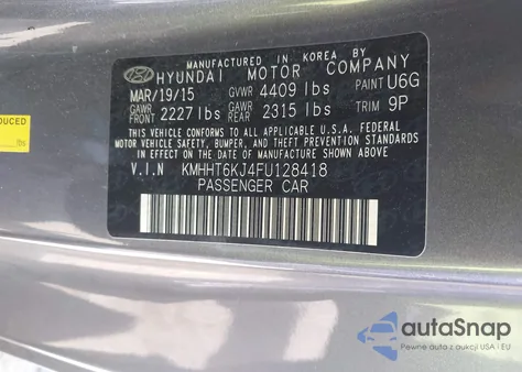 2015 Hyundai Genesis 3.8 Base из США, поврежденный, VIN KMHHT6KJ4FU128418